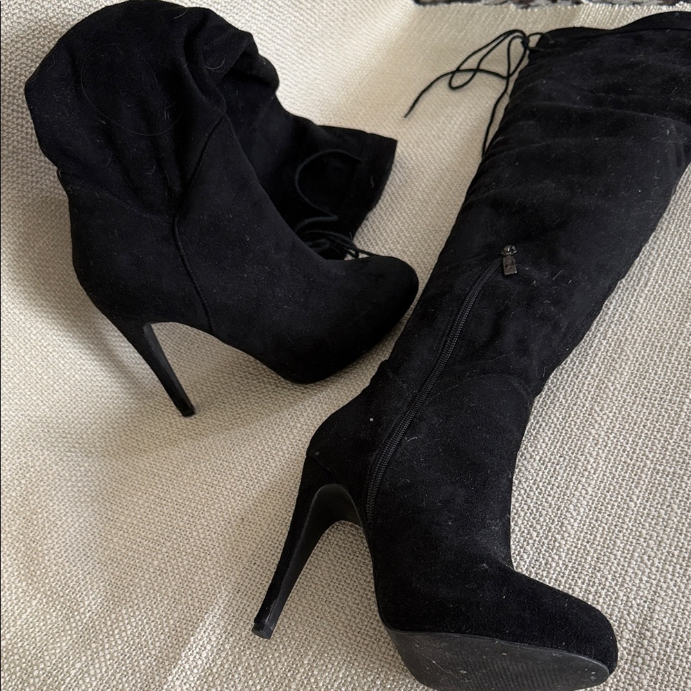 Chic Black Suede Heeled Boots for Women